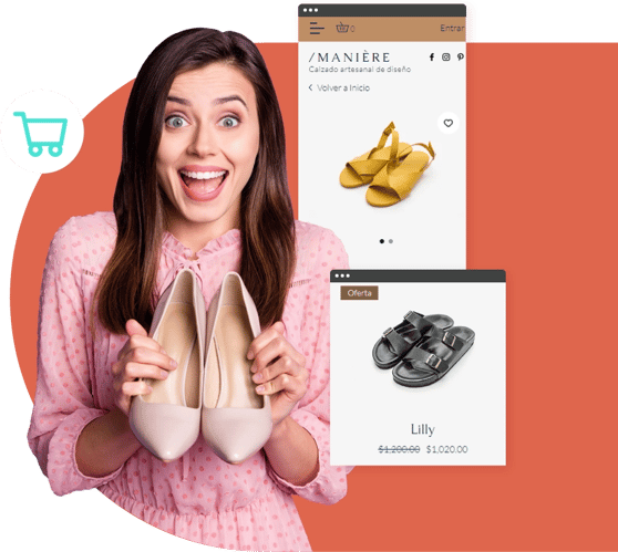 La imagen muestra a una mujer que compró zapatos en una tienda online